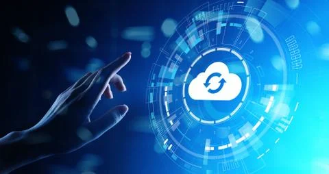 Cloud technology computing and data storage concept on virtual screen. 写真素材