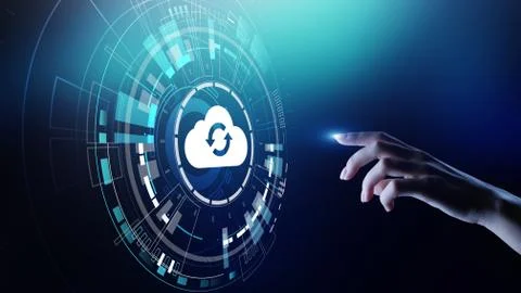 Cloud technology computing and data storage concept on virtual screen. 写真素材