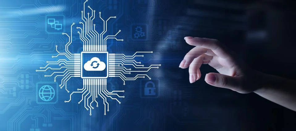 Cloud technology computing and data storage concept on virtual screen. 写真素材