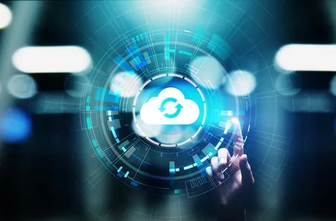 Cloud technology computing and data storage concept on virtual screen. Foto stock