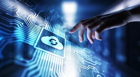 Cloud technology computing and data storage concept on virtual screen. Stock Photos