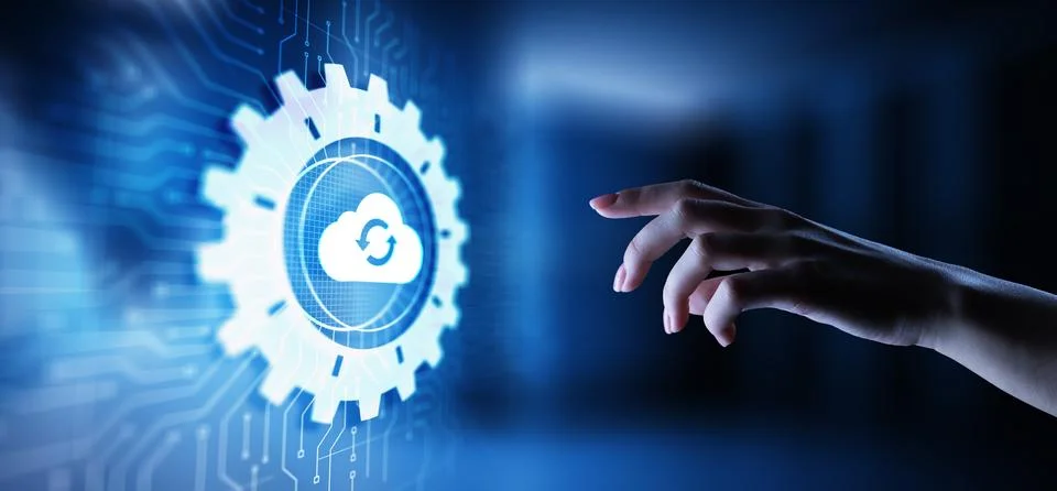 Cloud technology computing and data storage concept on virtual screen. Stock Photos