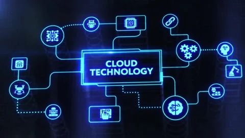 Cloud technology computing concept.  button on virtual screen. Video stock 198300749