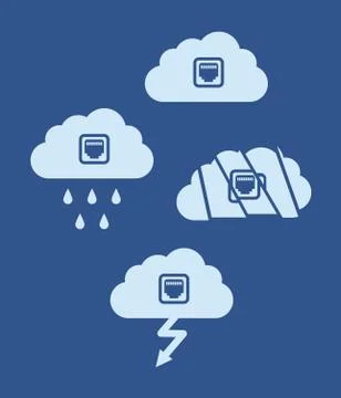 Cloud technology computing concept. Flat design cloud with internet socket - Stock Illustration