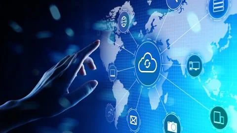 Cloud technology computing, internet and networking concept on virtual screen. Stock Photos