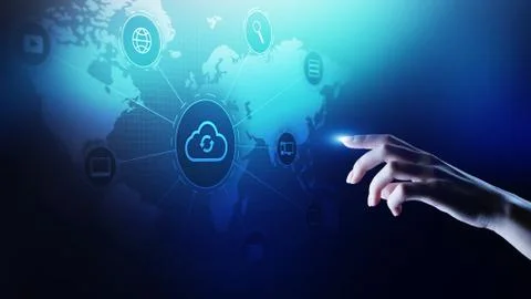 Cloud technology computing, internet and networking concept on virtual screen. Stock Photos