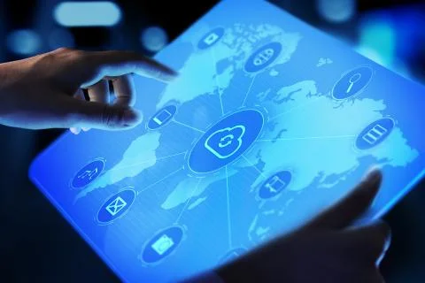 Cloud technology computing, internet and networking concept on virtual screen. Stock Photos