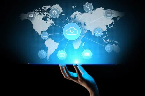 Cloud technology computing, internet and networking concept on virtual screen. Stock Photos