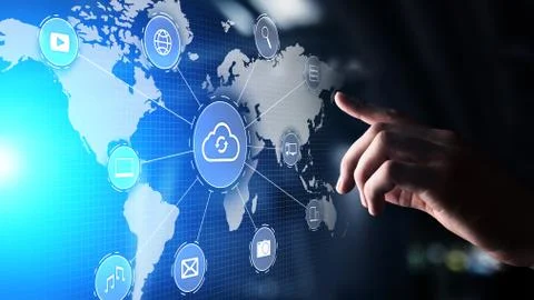 Cloud technology computing, internet and networking concept on virtual screen. 스톡 사진