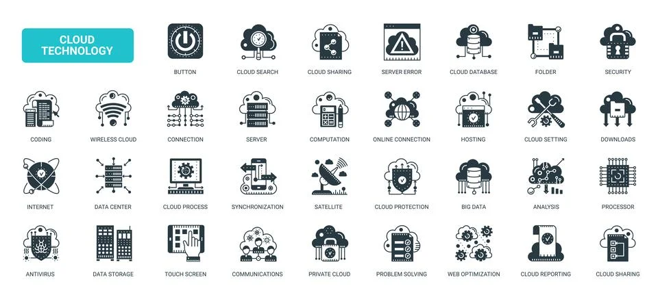 Cloud Technology Computing Network Security Symbols icons set イラスト素材