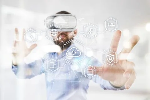 Cloud technology, computing, networking concept. Remote data storage and 스톡 사진