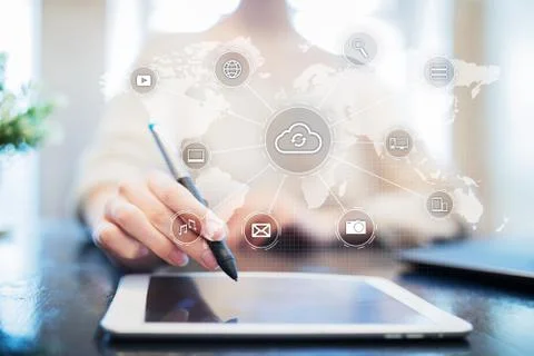 Cloud technology, computing, networking concept. Remote data storage and Stock Photos