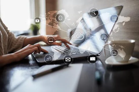 Cloud technology, computing, networking concept. Remote data storage and 스톡 사진