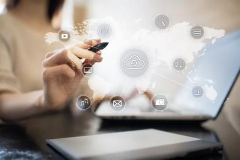 Cloud technology, computing, networking concept. Remote data storage and 写真素材