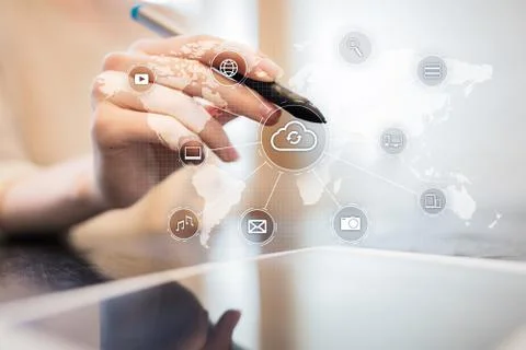 Cloud technology, computing, networking concept. Remote data storage and Stock Photos