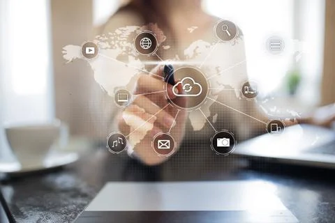 Cloud technology, computing, networking concept. Remote data storage and Foto stock