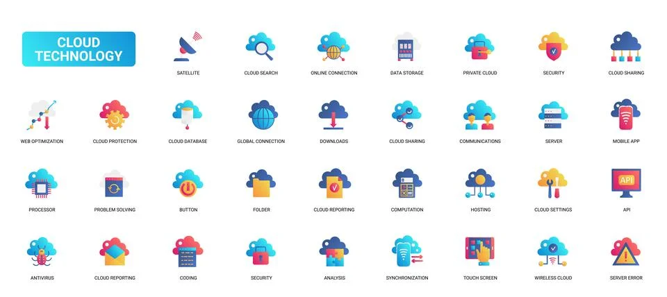 Cloud Technology Computing Services and Security 스톡 일러스트