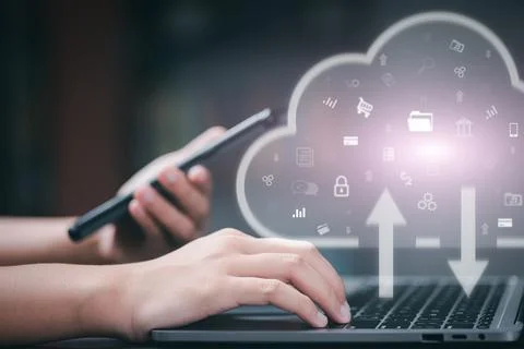 Cloud technology concept and back up privacy database through highly secure.. Stock Photos