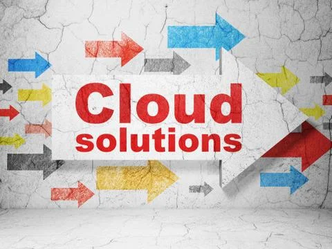Cloud technology concept: arrow with Cloud Solutions on grunge wall background Ilustração Stock