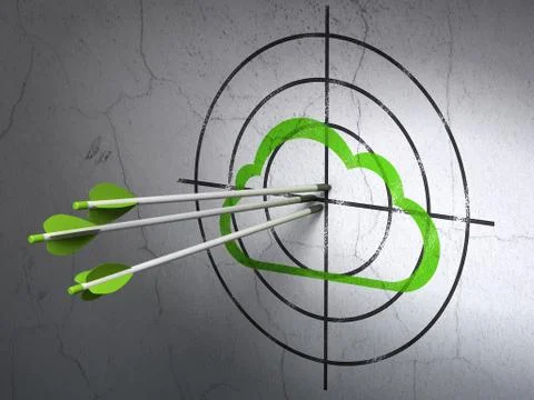 Cloud technology concept: arrows in Cloud target on wall background イラスト素材