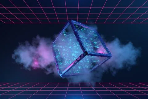 Cloud technology concept. artificial intelligence, cube with numbers. Block.. Stock Illustration