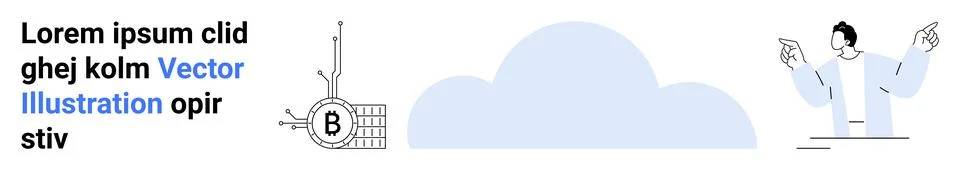 Cloud Technology Concept with Binary Code and Man Gesturing at Modern Infra.. Illustrazione stock