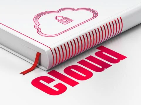 Cloud technology concept: book Cloud With Padlock, Cloud on white background Stock Illustration