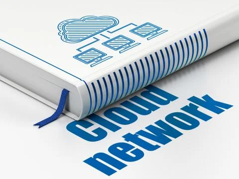 Cloud technology concept: book Cloud Network, Cloud Network on white background Stock Illustration