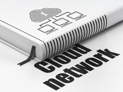 Cloud technology concept: book Cloud Network, Cloud Network on white background Stock Illustration