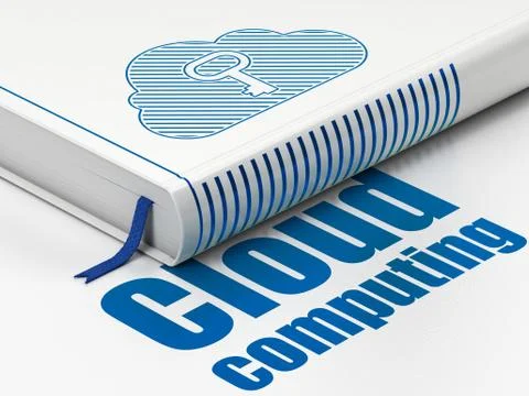 Cloud technology concept: book Cloud With Key, Cloud Computing on white Stock Illustration