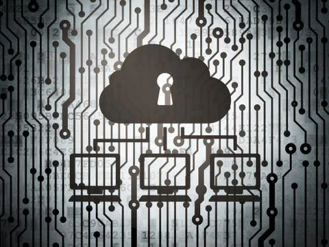 Cloud technology concept: circuit board with Cloud Network 스톡 일러스트