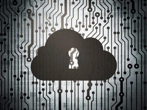 Cloud technology concept: circuit board with Cloud With Keyhole Illustrazione stock