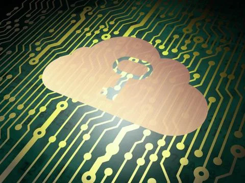 Cloud technology concept: circuit board with Cloud With Key Illustrazione stock