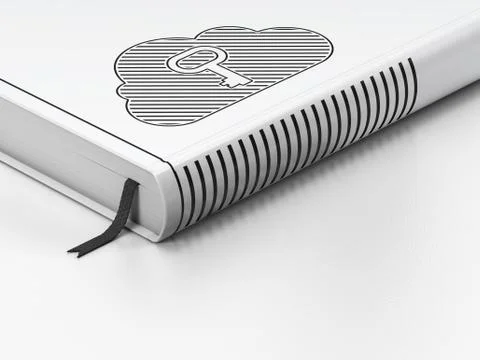 Cloud technology concept: closed book, Cloud With Key on white Stock Illustration