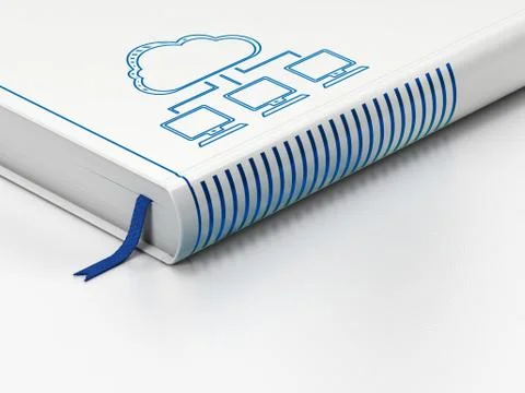 Cloud technology concept: closed book, Cloud Network on white Stock Illustration