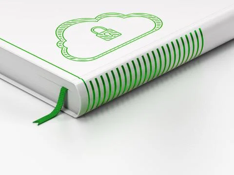 Cloud technology concept: closed book, Cloud With Padlock Illustrazione stock