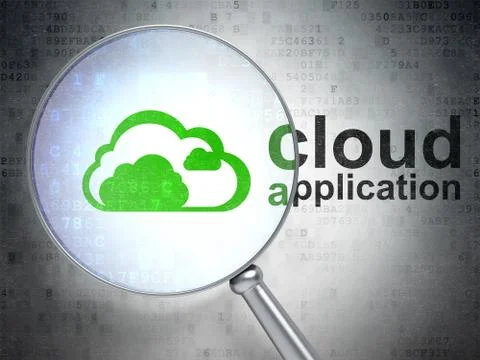 Cloud technology concept: Cloud and Cloud Application with optical glass Stock Illustration