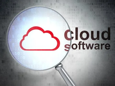 Cloud technology concept: Cloud and Cloud Software with optical glass Illustrazione stock