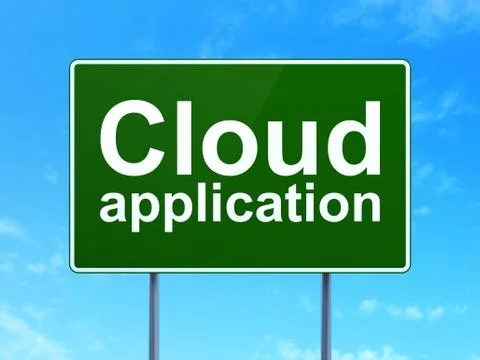 Cloud technology concept: Cloud Application on road sign background Illustrazione stock
