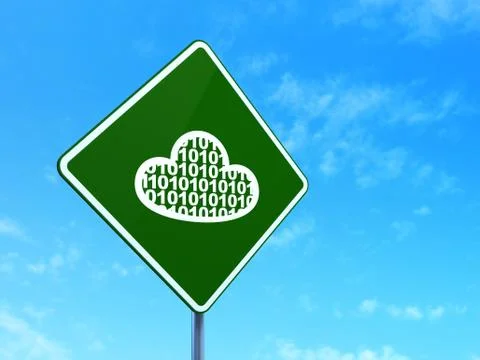 Cloud technology concept: Cloud With Code on road sign background Stock Illustration