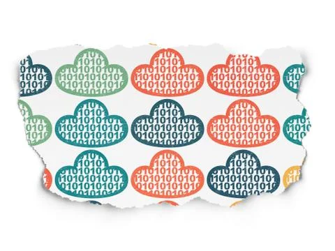 Cloud technology concept: Cloud With Code icons on Torn Paper background Stockillustratie