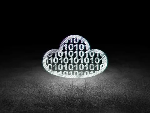 Cloud technology concept: Cloud With Code in grunge dark room Stock Illustration