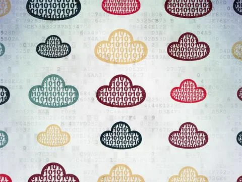 Cloud technology concept: Cloud With Code icons on Digital Paper background イラスト素材