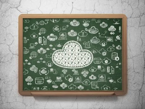 Cloud technology concept: Cloud With Code on School Board background イラスト素材