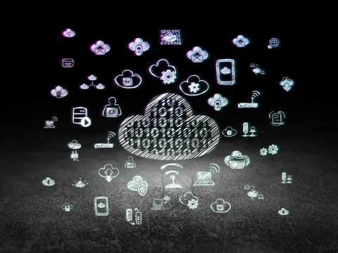 Cloud technology concept: Cloud With Code in grunge dark room イラスト素材