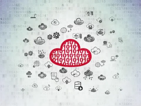 Cloud technology concept: Cloud With Code on Digital Data Paper background 스톡 일러스트