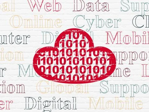 Cloud technology concept: Cloud With Code on wall background Stockillustratie