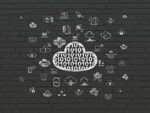 Cloud technology concept: Cloud With Code on wall background 스톡 일러스트