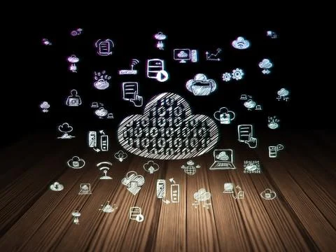 Cloud technology concept: Cloud With Code in grunge dark room Stockillustratie