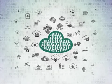 Cloud technology concept: Cloud With Code on Digital Data Paper background 스톡 일러스트